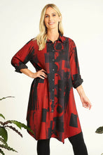 Load image into Gallery viewer, Saloos Abstract Print Button Through Shirt Dress Red
