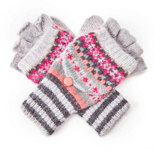 Grey Pattern Mitten Gloves