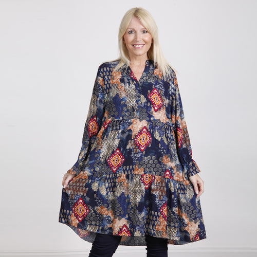 Goose Island Navy Paisley Patch Print Tiered Tunic