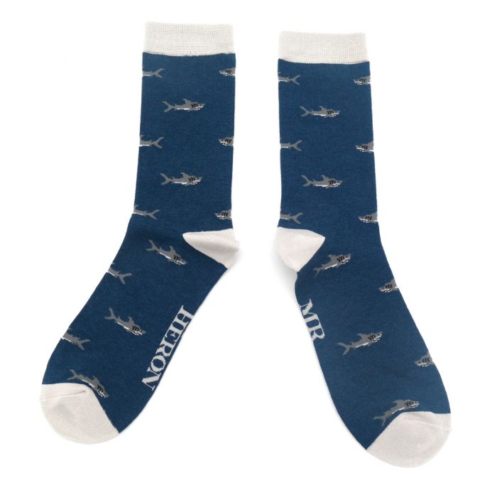 Mr Heron Navy Little Sharks Socks