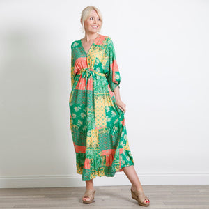 Goose Island Green Paisley Print Tie Bust Dress