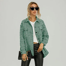 Load image into Gallery viewer, Houndstooth Green Oversized One Size Pocket Detail Shacket