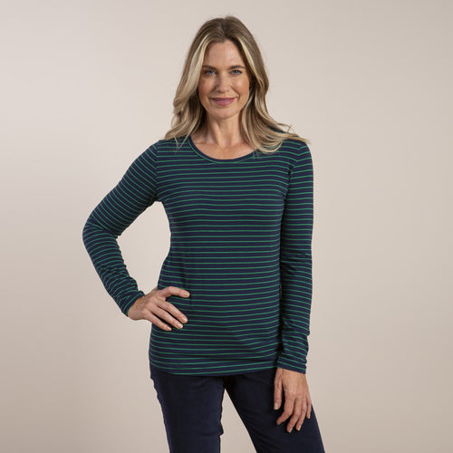 Lily & Me Navy & Green Layering Tee Mini Stripe