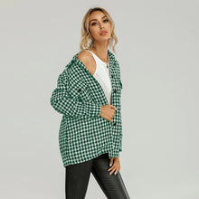 Load image into Gallery viewer, Houndstooth Green Oversized One Size Pocket Detail Shacket