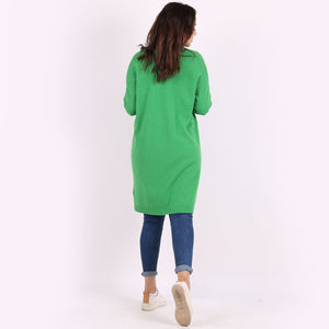 Italian Green Polka Dots Open Front Knitted Lagenlook Drape Cardigan