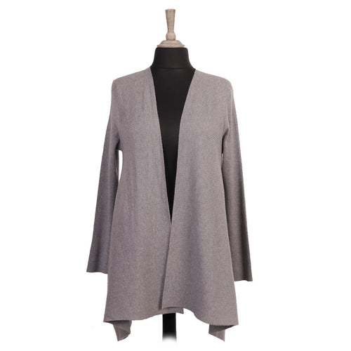 Italian Grey Waterfall Open Front Ribbed Cardigan