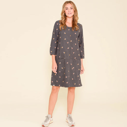 Brakeburn Grey Squirrel Cord Smock Dress