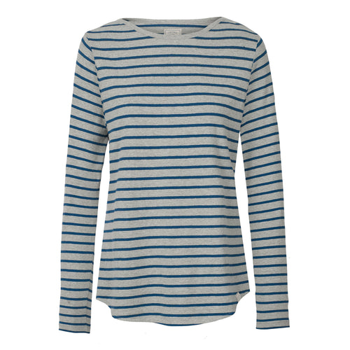 Fat Face Grey Marl Long Sleeve Breton Stripe T-Shirt