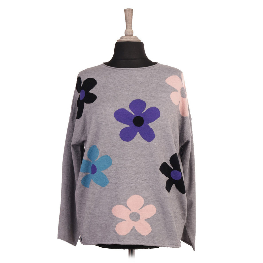 Italian Grey Flower Knitted Jumper