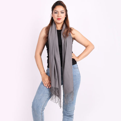 Italian Grey Plain Braided Tassels Lana Wool Scarf