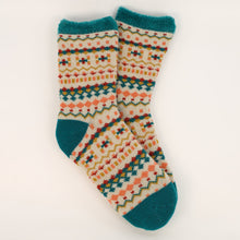 Load image into Gallery viewer, Powder Teal Pretty Pattern Cosy Fair Isle Socks