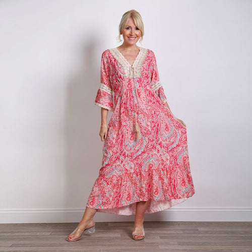 Goose Island Fuchsia Lace Edge Paisley Dress