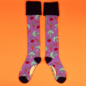 Powder Purple Happy Vegetables Boot Socks
