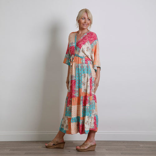 Goose Island Fuchsia Paisley Print Tie Bust Dress