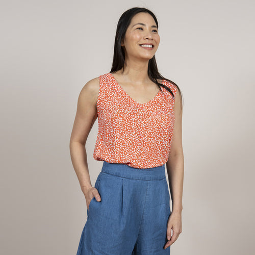 Lily & Me Soft Orange Sea Breeze Vest Ikat Ditsy
