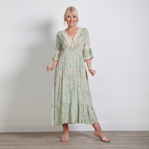 Goose Island Green Lace Edge Paisley Dress