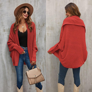 Red Chunky Pleat Oversized Batwing Cardigan