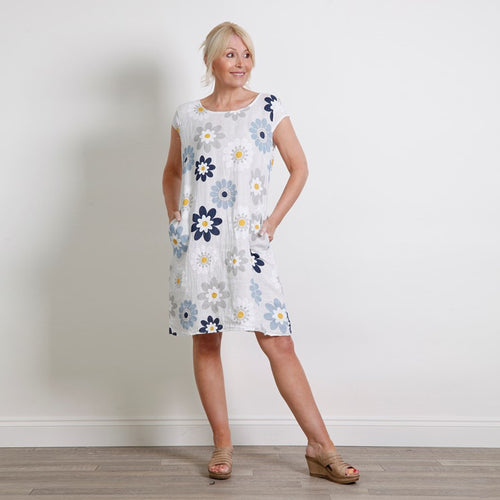 Goose Island White Linen Daisy Flower Dress