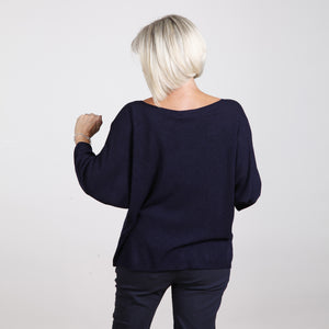 Goose Island Navy V Neck Knitted Batwing