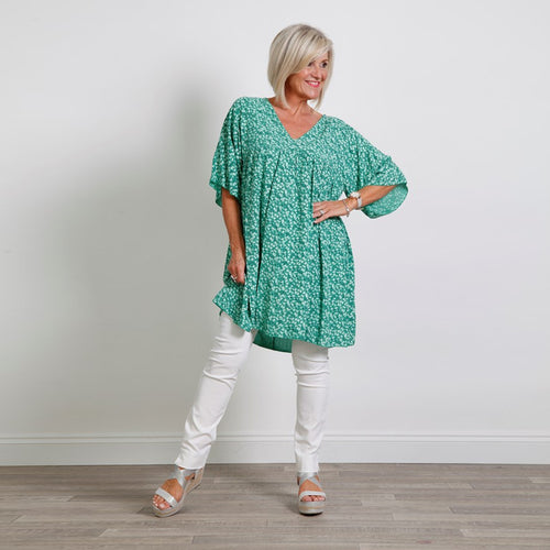 Goose Island Green Ditsy 3/4 Sleeve Flower Tunic