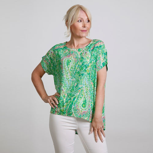 Goose Island Green Paisley Round Neck Print Top