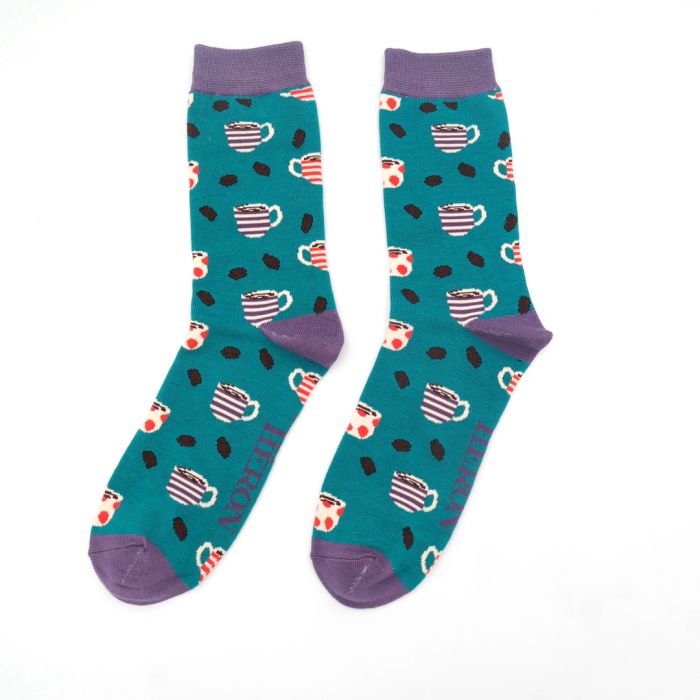 Mr Heron Teal Coffee Shop Socks