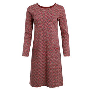 Weird Fish Rouge Red Delray Organic Cotton Long Sleeve Printed Jersey Dress