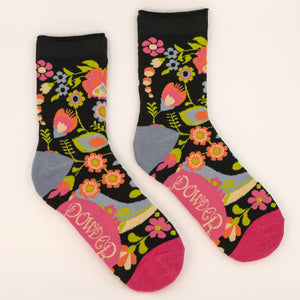 Powder Charcoal Scandinavian Flora Ankle Socks