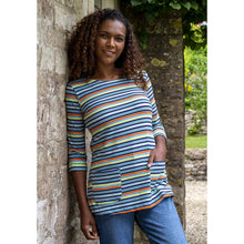 Load image into Gallery viewer, Lily &amp; Me Teal Multicolour Coastal Tunic Printed Stripe