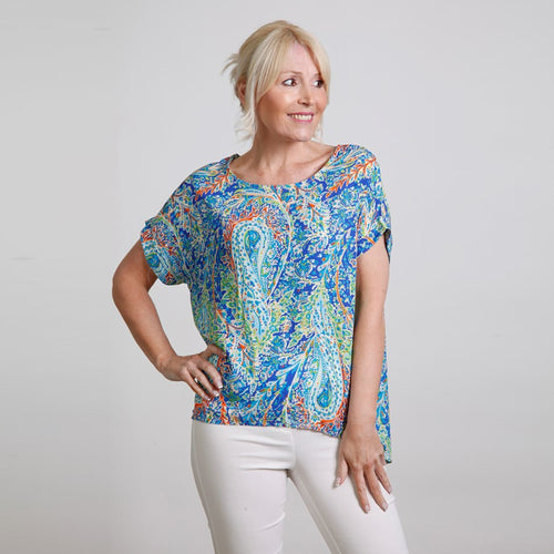 Goose Island Blue Paisley Round Neck Print Top