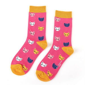 Miss Sparrow Hot Pink Kitty Faces Socks