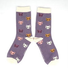 Load image into Gallery viewer, Miss Sparrow Lavender Kitty Face Socks