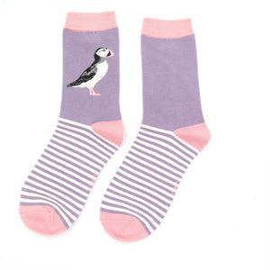Miss Sparrow Dusky Purple Puffin Stripes Socks