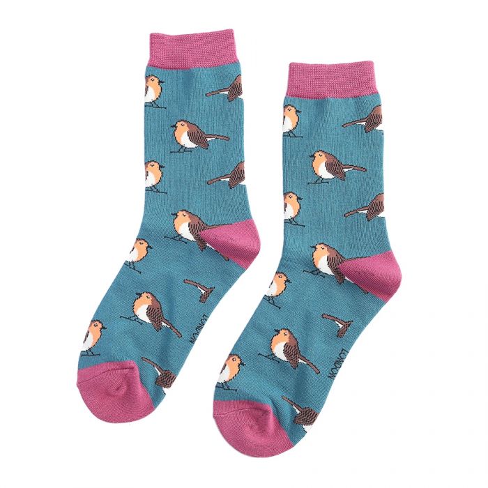 Miss Sparrow Teal Robins Socks