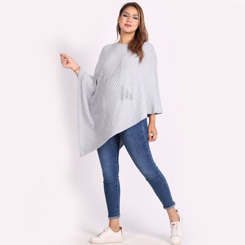 Italian Light Grey Knitted Lagenlook Star Poncho