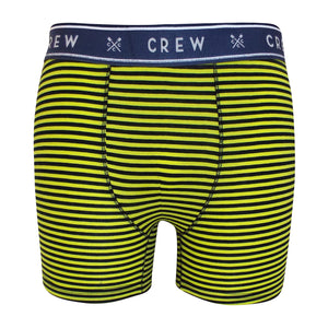 Crew Clothing Navy & Lime Mens Cotton Rich Striped Branded Waist Boxers
