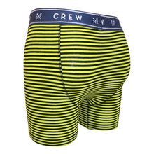 Load image into Gallery viewer, Crew Clothing Navy &amp; Lime Mens Cotton Rich Striped Branded Waist Boxers