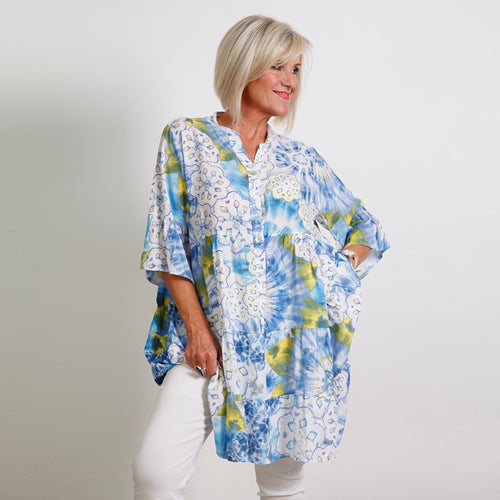Goose Island Blue Flower Pattern Tunic
