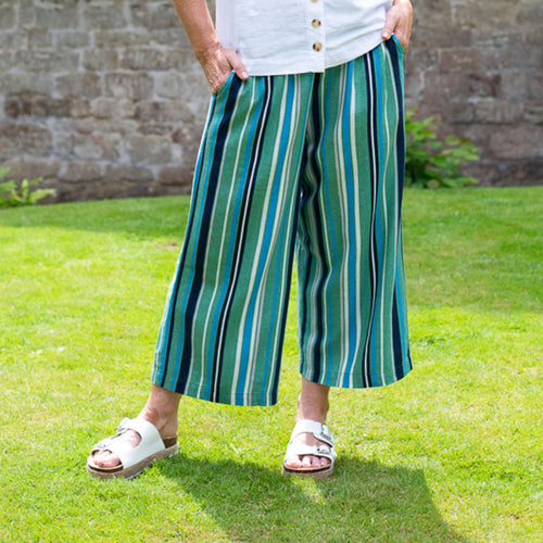 Lily & Me Sage Green Drift Trousers Linen Stripe