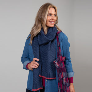 Lily & Me Mid Blue Pretty Stitch Scarf Plain