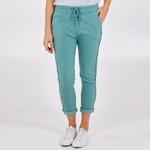 Italian Mint Magic Two Pocket Studded Side Panel Trousers