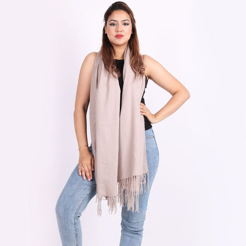 Italian Mocha Plain Braided Tassels Lana Wool Scarf