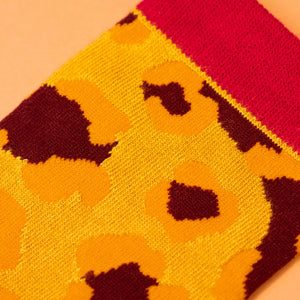 Powder Mustard Ankle Socks Leopard Print