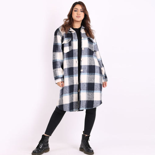 Italian Navy Check Print Plus Size Lagenlook Cotton Shacket