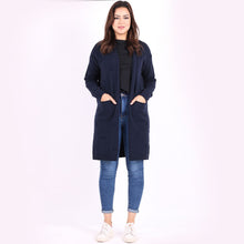 Load image into Gallery viewer, Italian Navy Polka Dots Open Front Knitted Lagenlook Drape Cardigan