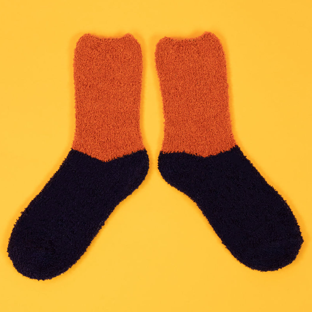 Powder Navy & Tangerine Fluffy Slipper Socks