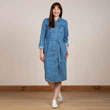 Load image into Gallery viewer, Lily &amp; Me Blue Denim Belted Midi Dress