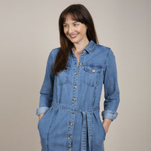 Load image into Gallery viewer, Lily &amp; Me Blue Denim Belted Midi Dress