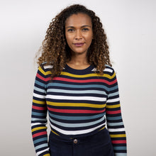 Load image into Gallery viewer, Lily &amp; Me Ochre Stripe Ribbed Crew Neck Jumper