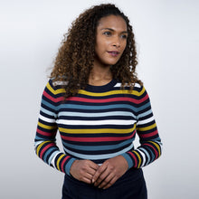 Load image into Gallery viewer, Lily &amp; Me Ochre Stripe Ribbed Crew Neck Jumper